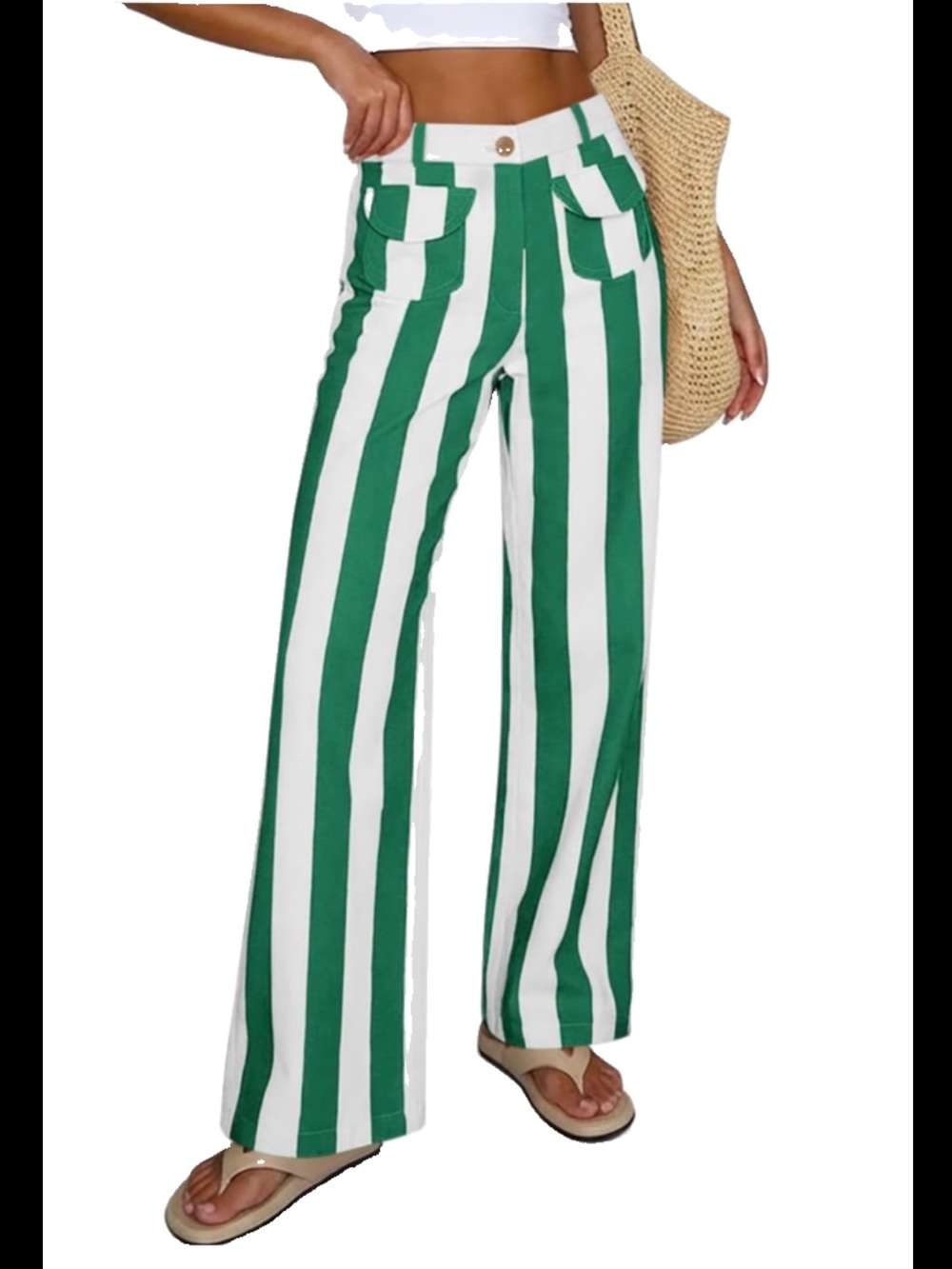 WIDE LEG CROP JEANS High-Rise Women’s Size 14 - GREEN STRIPE